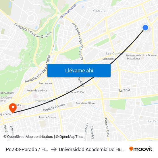 Pc283-Parada / Hospital Fach to Universidad Academia De Humanismo Cristiano map