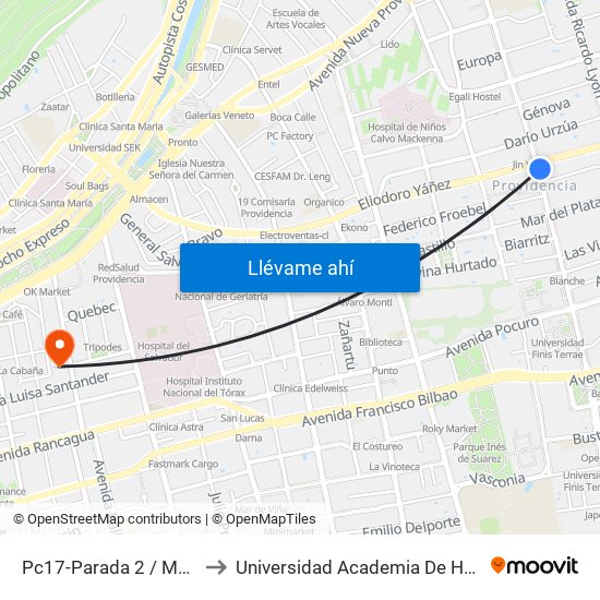 Pc17-Parada 2 / Muni.Providencia to Universidad Academia De Humanismo Cristiano map