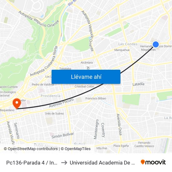 Pc136-Parada 4 / Inacap Apoquindo to Universidad Academia De Humanismo Cristiano map