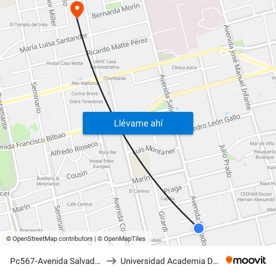 Pc567-Avenida Salvador / Esq. Santa Isabel to Universidad Academia De Humanismo Cristiano map