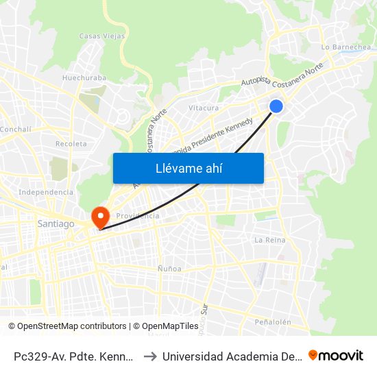 Pc329-Av. Pdte. Kennedy / Esq. La Llavería to Universidad Academia De Humanismo Cristiano map