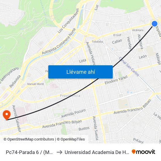 Pc74-Parada 6 / (M) Escuela Militar to Universidad Academia De Humanismo Cristiano map