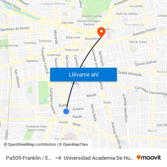 Pa509-Franklin / Esq. San Diego to Universidad Academia De Humanismo Cristiano map
