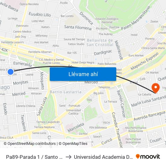Pa89-Parada 1 / Santo Domingo - San Antonio to Universidad Academia De Humanismo Cristiano map