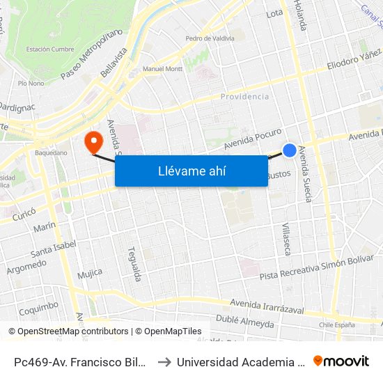 Pc469-Av. Francisco Bilbao / Esq. Av. Ricardo Lyon to Universidad Academia De Humanismo Cristiano map