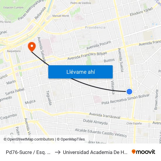 Pd76-Sucre / Esq. Avenida Suecia to Universidad Academia De Humanismo Cristiano map