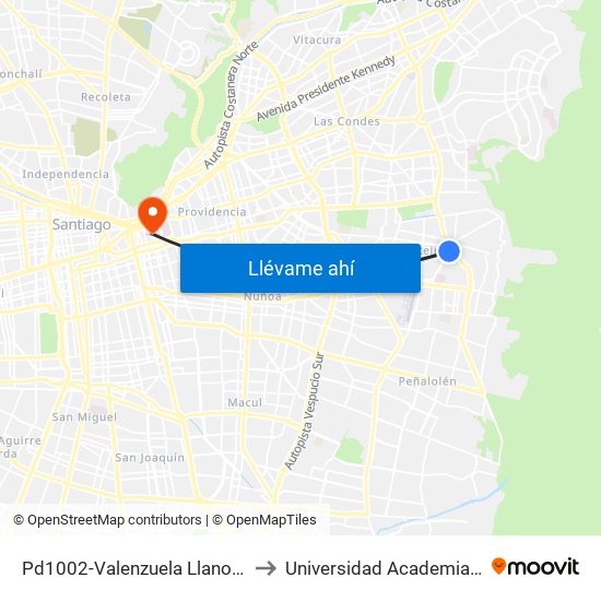 Pd1002-Valenzuela Llanos / Esq. Av. Príncipe De Gales to Universidad Academia De Humanismo Cristiano map