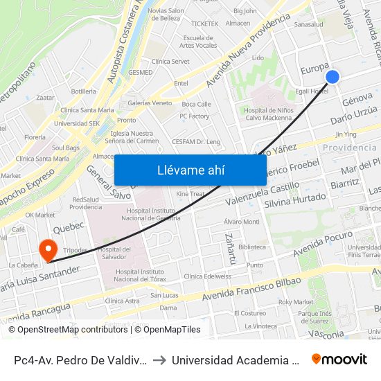 Pc4-Av. Pedro De Valdivia / Esq. Carlos Antúnez to Universidad Academia De Humanismo Cristiano map