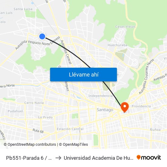 Pb551-Parada 6 / (M) Lo Cruzat to Universidad Academia De Humanismo Cristiano map