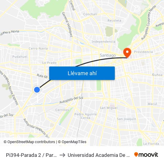 Pi394-Parada 2 / Paradero 7 Pajaritos to Universidad Academia De Humanismo Cristiano map
