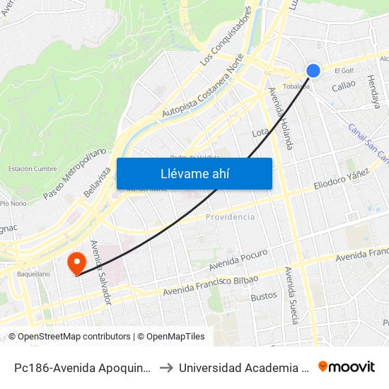 Pc186-Avenida Apoquindo / Esq. El Bosque Norte to Universidad Academia De Humanismo Cristiano map