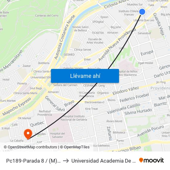 Pc189-Parada 8 / (M) Pedro De Valdivia to Universidad Academia De Humanismo Cristiano map
