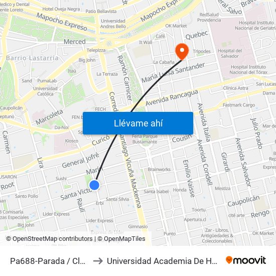 Pa688-Parada / Claustro Del 900 to Universidad Academia De Humanismo Cristiano map