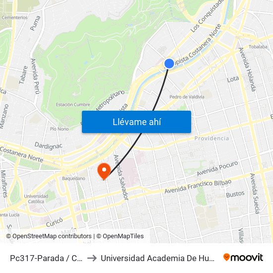 Pc317-Parada / Clínica Indisa to Universidad Academia De Humanismo Cristiano map