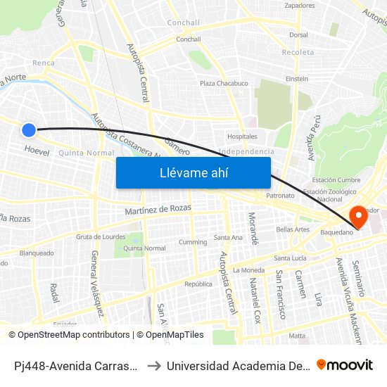 Pj448-Avenida Carrascal / Esq. Catamarca to Universidad Academia De Humanismo Cristiano map