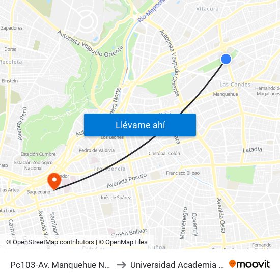 Pc103-Av. Manquehue Norte / Esq. Av. Pdte. Riesco to Universidad Academia De Humanismo Cristiano map