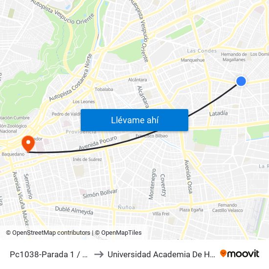 Pc1038-Parada 1 / Rotonda Atenas to Universidad Academia De Humanismo Cristiano map
