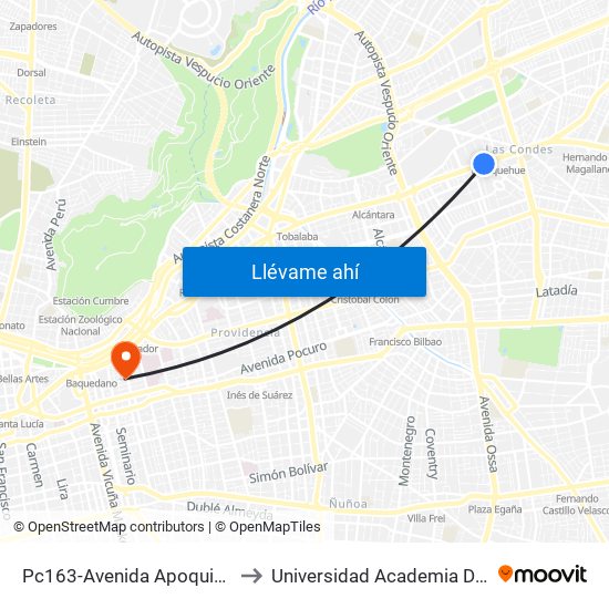 Pc163-Avenida Apoquindo / Esq. La Capitanía to Universidad Academia De Humanismo Cristiano map