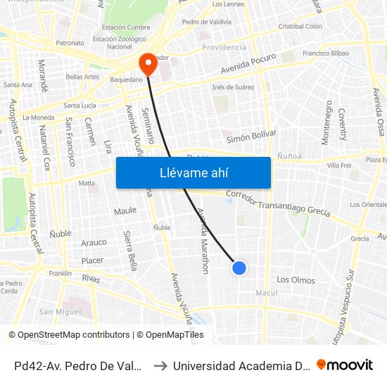 Pd42-Av. Pedro De Valdivia / Esq. Los Espinos to Universidad Academia De Humanismo Cristiano map