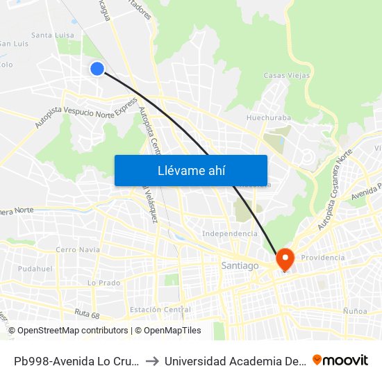 Pb998-Avenida Lo Cruzat / Esq. Antumalal to Universidad Academia De Humanismo Cristiano map