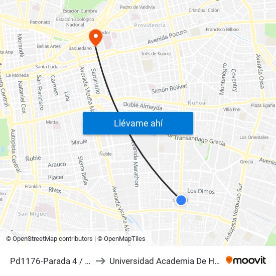 Pd1176-Parada 4 / Muni. De Macul to Universidad Academia De Humanismo Cristiano map