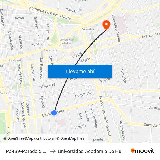Pa439-Parada 5 / (M) Matta to Universidad Academia De Humanismo Cristiano map