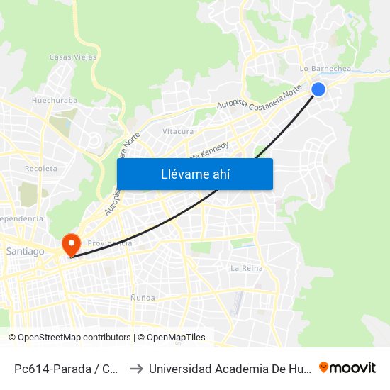 Pc614-Parada / Colegio Hebreo to Universidad Academia De Humanismo Cristiano map