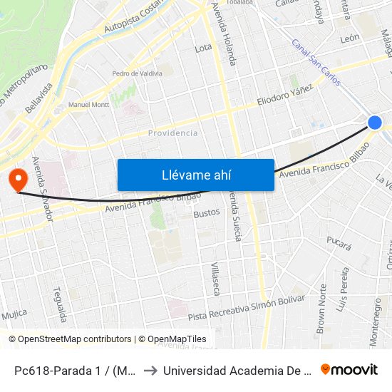 Pc618-Parada 1 / (M) Francisco Bilbao to Universidad Academia De Humanismo Cristiano map