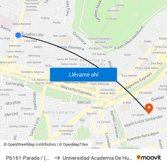 Pb161-Parada / (M) Patronato to Universidad Academia De Humanismo Cristiano map