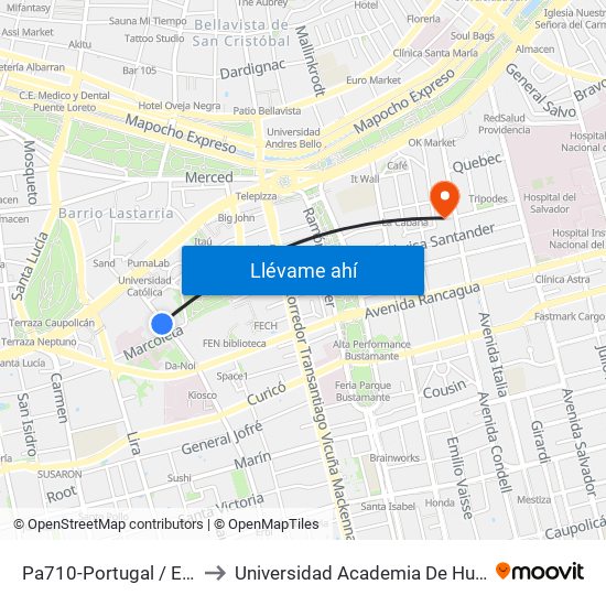 Pa710-Portugal / Esq. Marcoleta to Universidad Academia De Humanismo Cristiano map