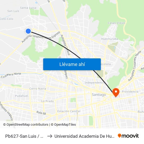 Pb627-San Luis / Esq. Toconce to Universidad Academia De Humanismo Cristiano map