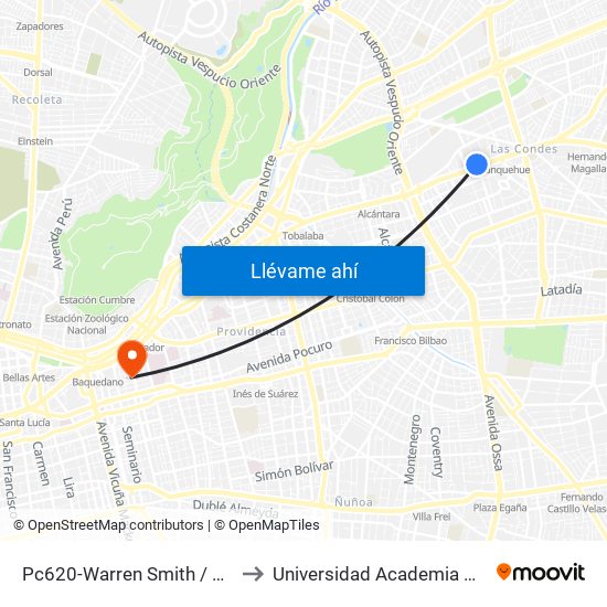 Pc620-Warren Smith / Esq. Avenida Apoquindo to Universidad Academia De Humanismo Cristiano map