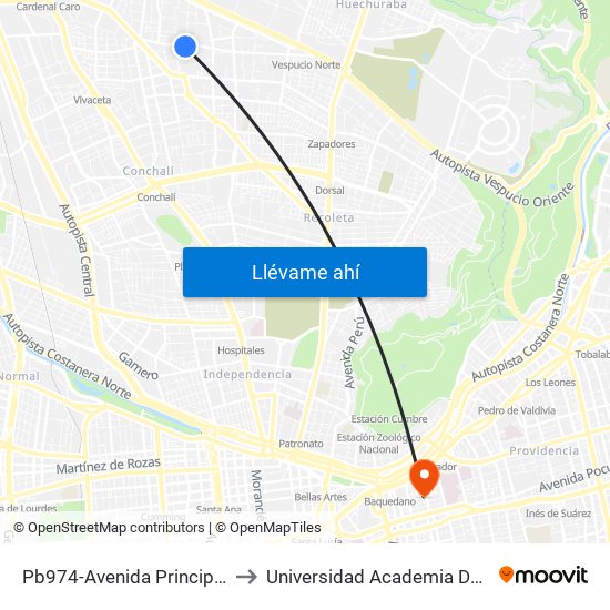 Pb974-Avenida Principal / Esq. Juan Muñoz to Universidad Academia De Humanismo Cristiano map