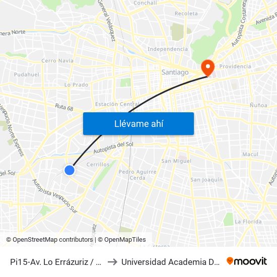 Pi15-Av. Lo Errázuriz / Esq. Avenida Cerrillos to Universidad Academia De Humanismo Cristiano map