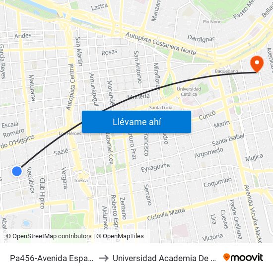 Pa456-Avenida España / Esq. Grajales to Universidad Academia De Humanismo Cristiano map