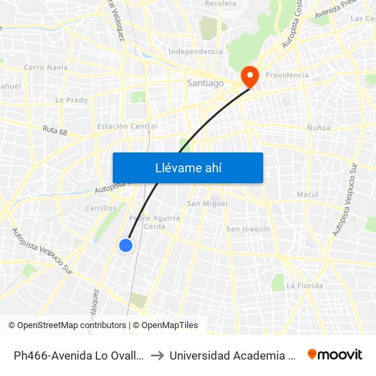 Ph466-Avenida Lo Ovalle / Esq. Avenida Central to Universidad Academia De Humanismo Cristiano map