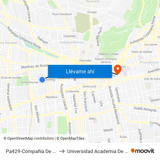 Pa429-Compañía De Jesús / Esq. Cueto to Universidad Academia De Humanismo Cristiano map