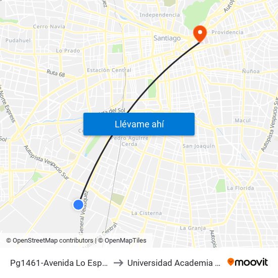 Pg1461-Avenida Lo Espejo / Esq. Altura Del 2700 to Universidad Academia De Humanismo Cristiano map