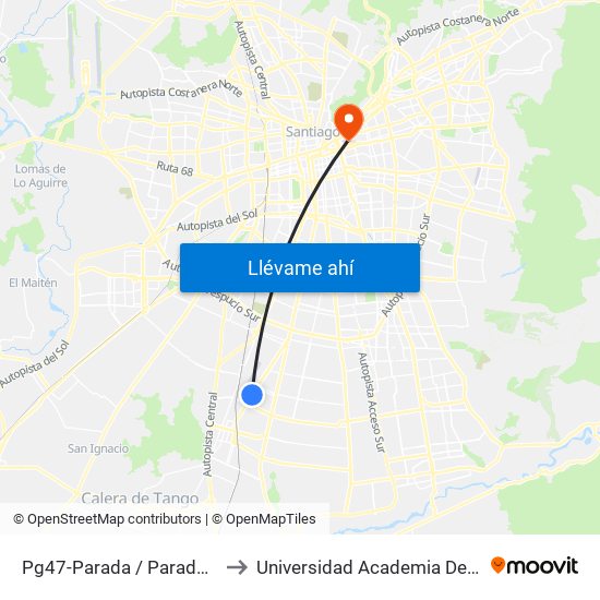 Pg47-Parada / Paradero 37 Gran Avenida to Universidad Academia De Humanismo Cristiano map