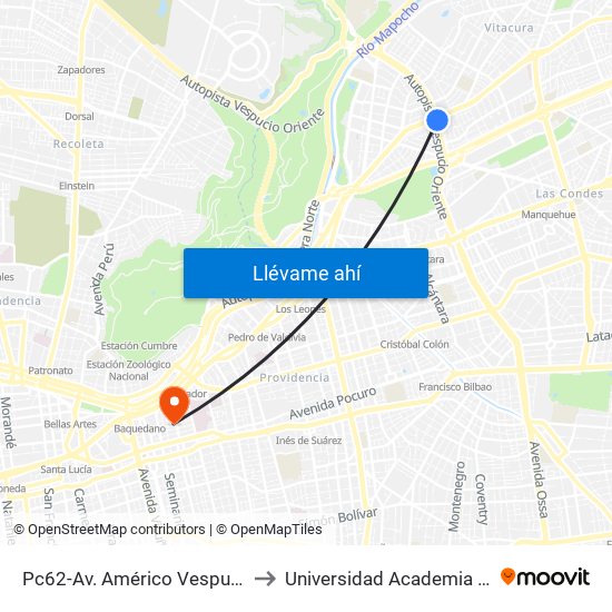 Pc62-Av. Américo Vespucio / Esq. Avenida Vitacura to Universidad Academia De Humanismo Cristiano map