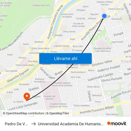 Pedro De Valdivia to Universidad Academia De Humanismo Cristiano map