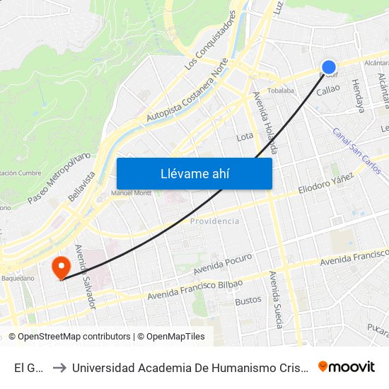 El Golf to Universidad Academia De Humanismo Cristiano map