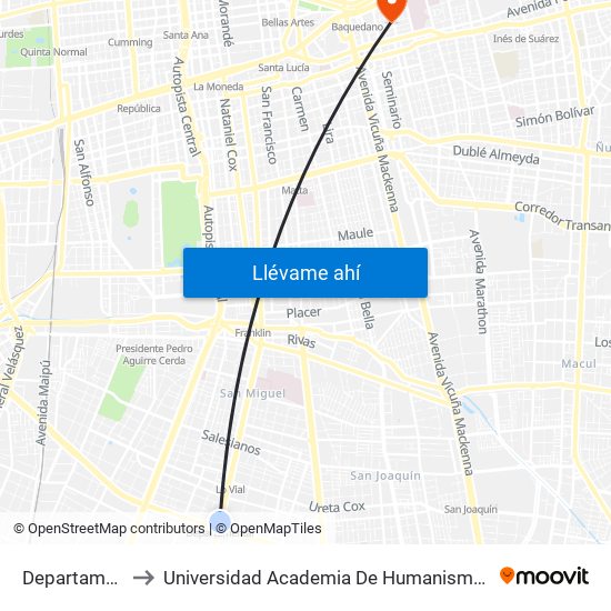 Departamental to Universidad Academia De Humanismo Cristiano map