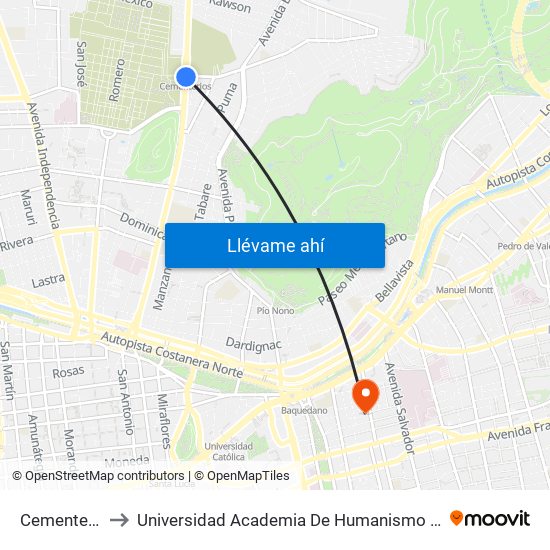 Cementerios to Universidad Academia De Humanismo Cristiano map
