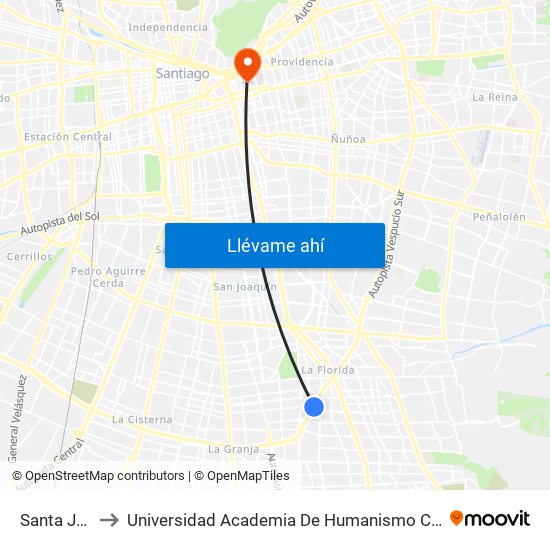 Santa Julia to Universidad Academia De Humanismo Cristiano map
