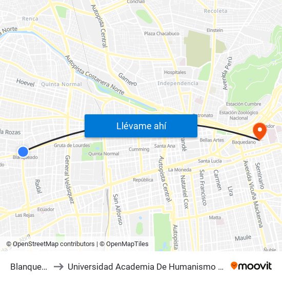 Blanqueado to Universidad Academia De Humanismo Cristiano map