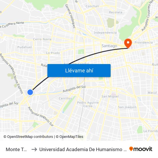 Monte Tabor to Universidad Academia De Humanismo Cristiano map