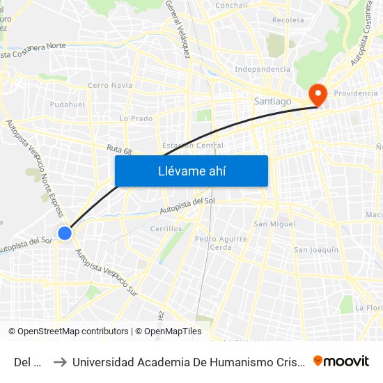 Del Sol to Universidad Academia De Humanismo Cristiano map