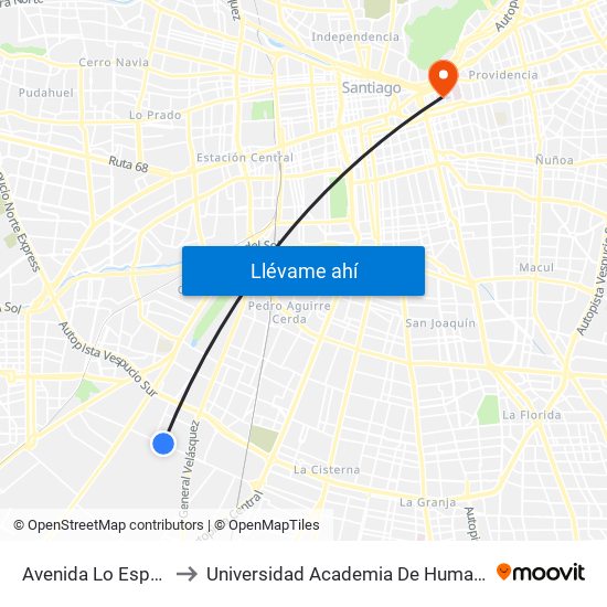 Avenida Lo Espejo, 3780 to Universidad Academia De Humanismo Cristiano map