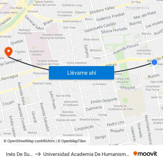 Inés De Suárez to Universidad Academia De Humanismo Cristiano map